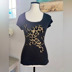 Express - Leopard Detail Black Women's T-Shirt